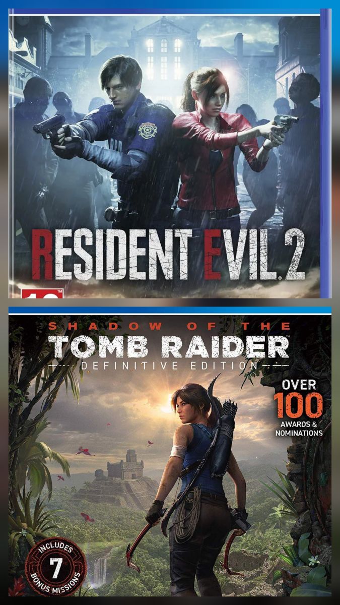 Jeux PS4 Resident Evil 2 et Shadow of the Tomb Raider en parfait état
