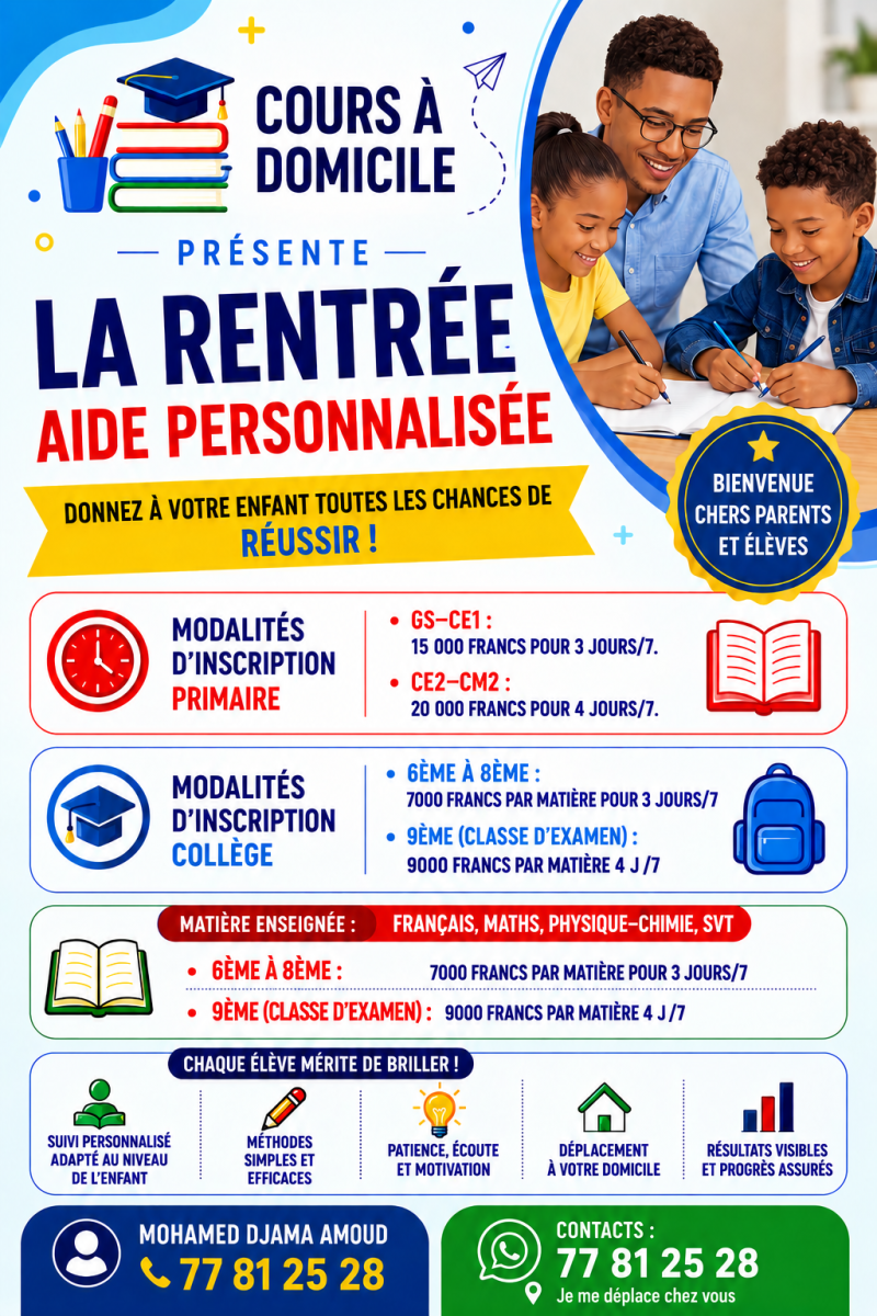 Soutien scolaire personnalisé à domicile du primaire au collège