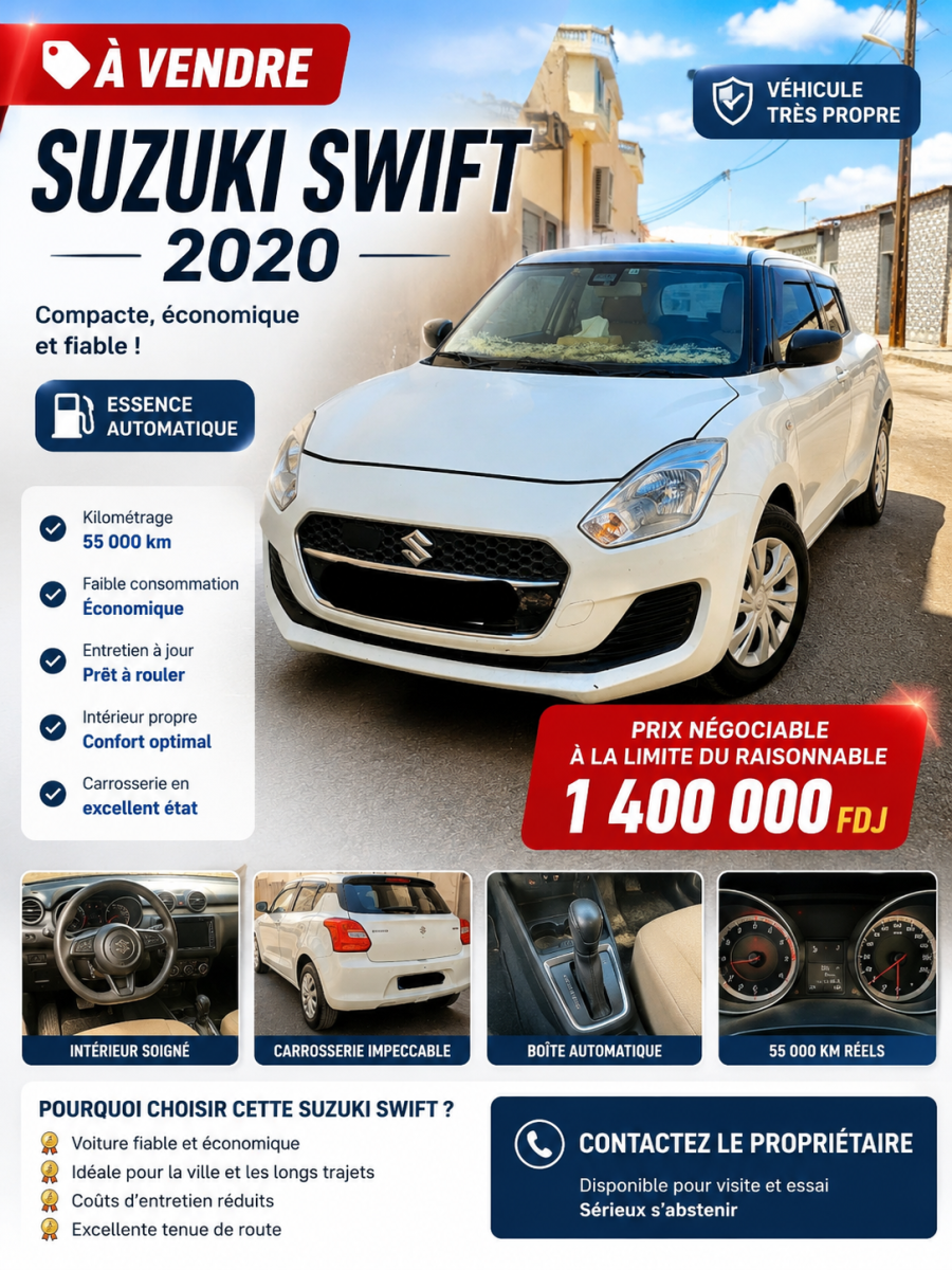 Suzuki Swift 2020, essence, boîte automatique, excellent état