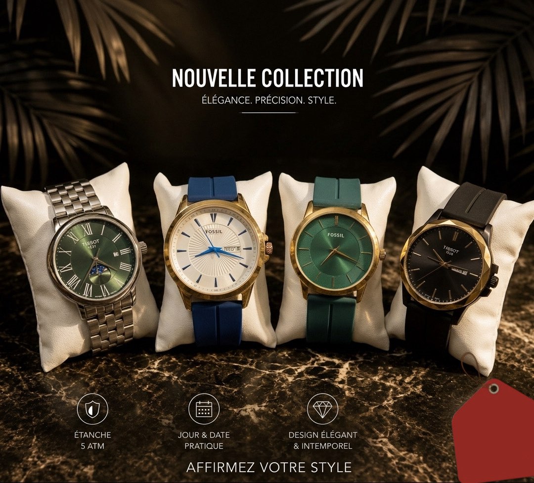Montres homme élégantes Tissot et Fossil raffinées