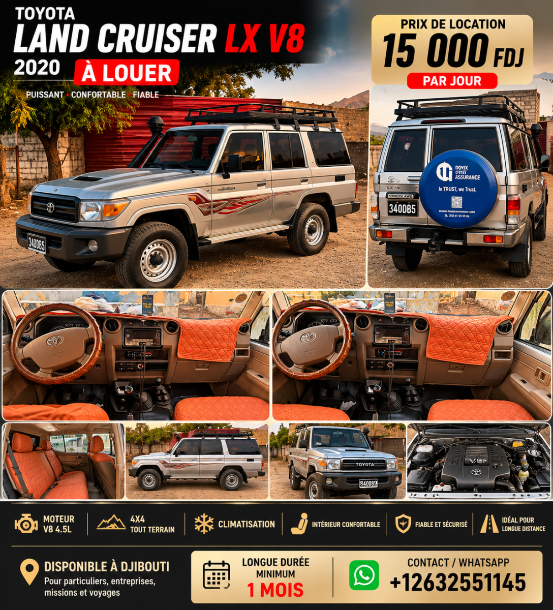 Location Toyota Land Cruiser LX V8 2020 diesel 4x4 climatisé
