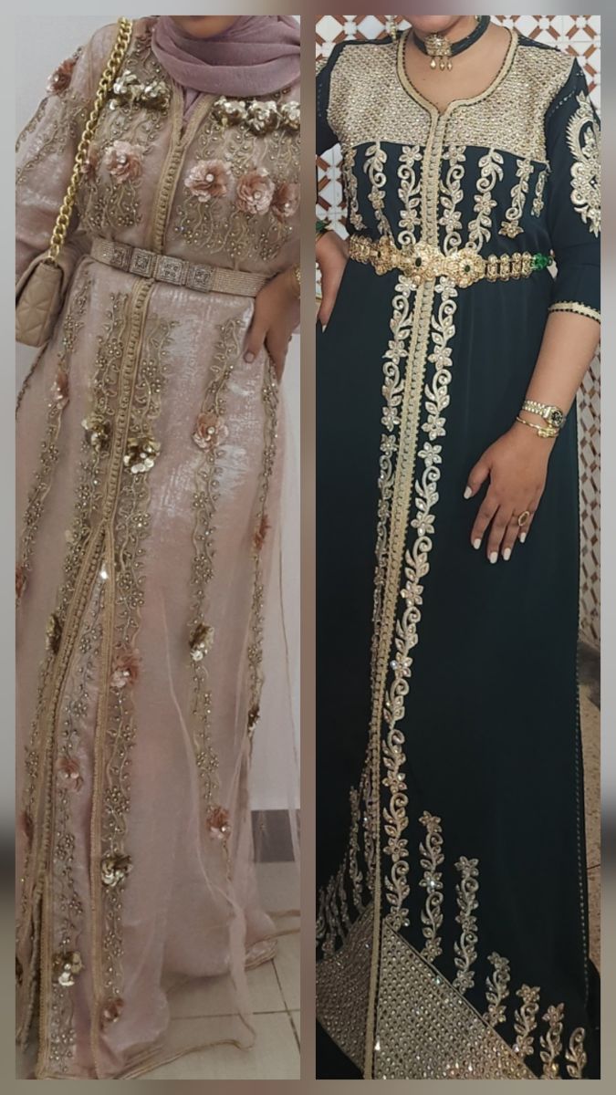 Caftans marocains rose poudré et vert en excellent état