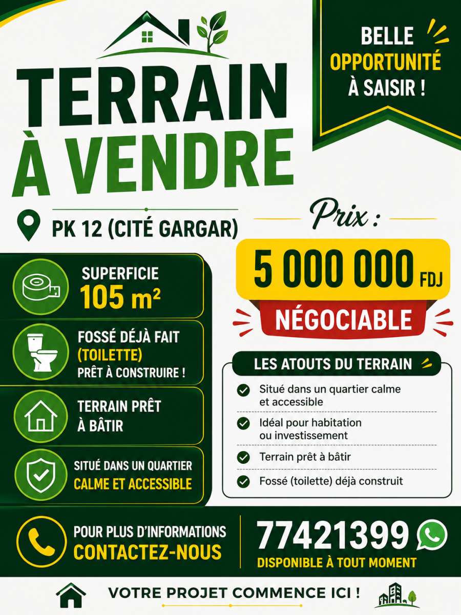 Terrain 105 m² à PK12 Cité Gargar, prêt à construire