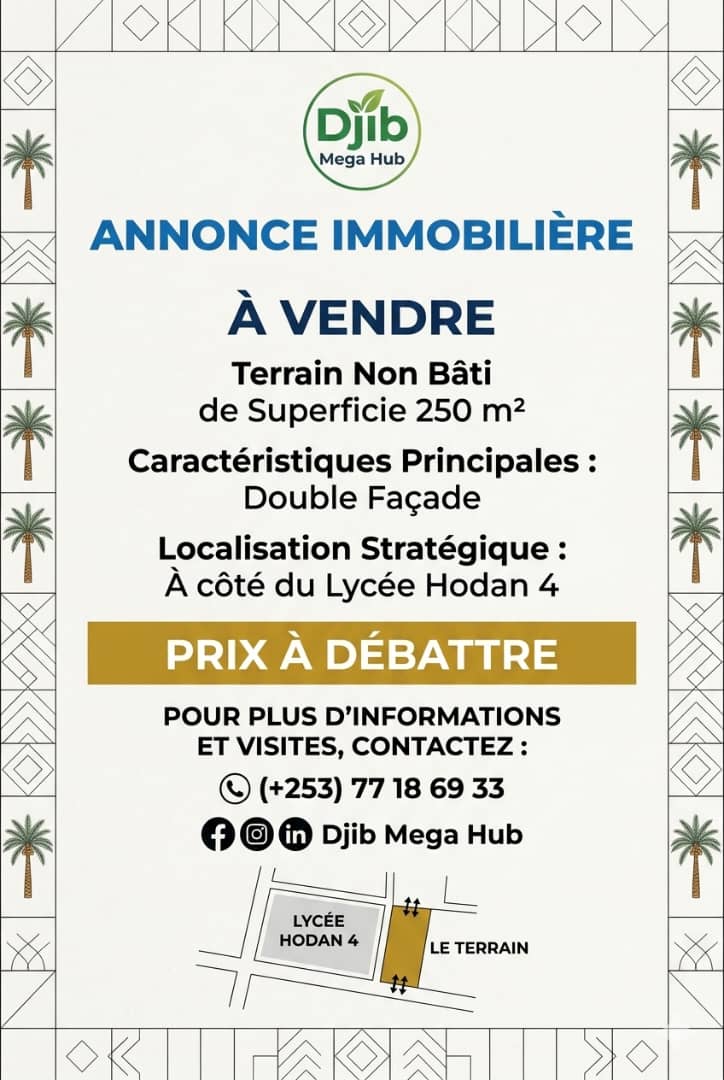 Terrain non bâti 250 m² double façade à Hodan près du lycée