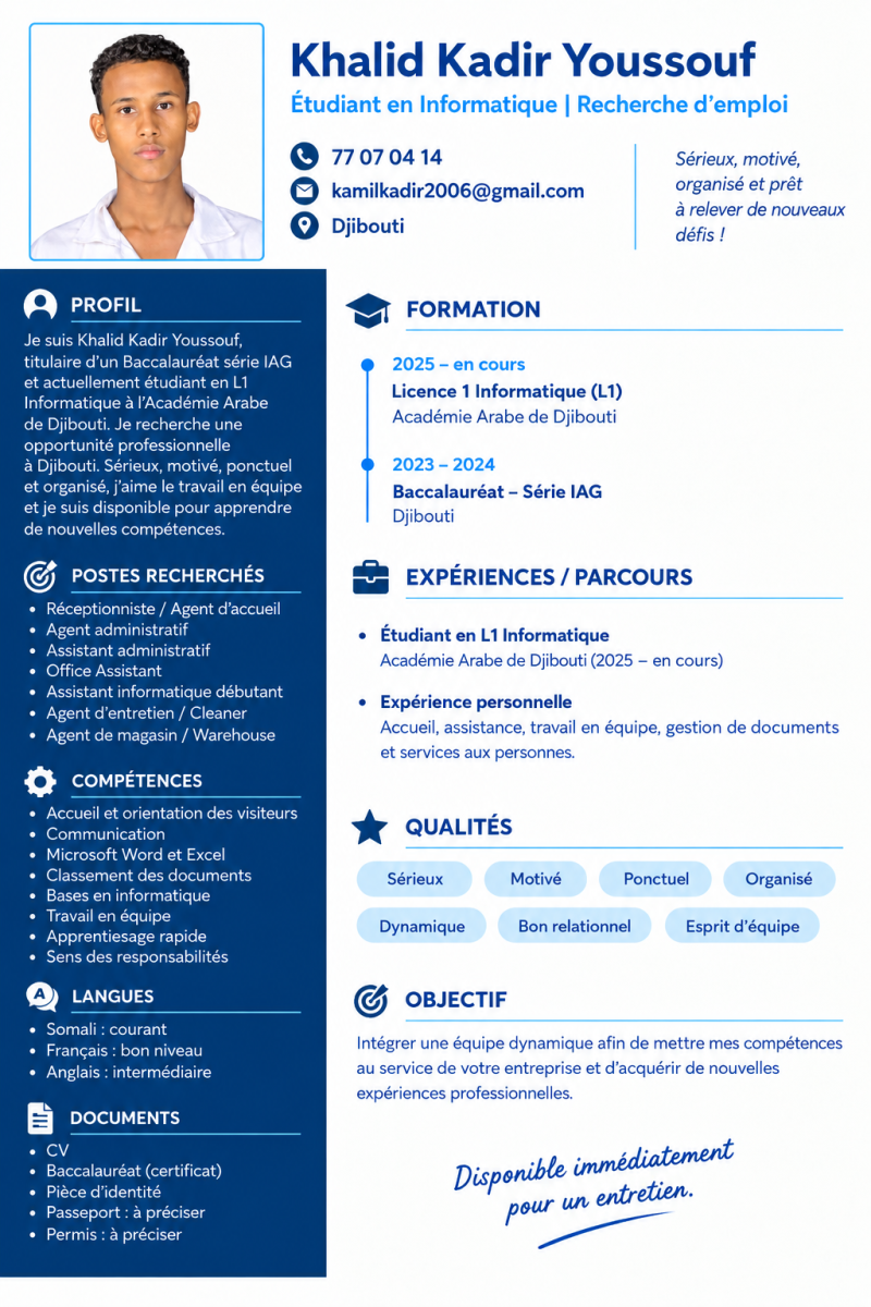 Étudiant L1 Informatique motivé cherche emploi polyvalent