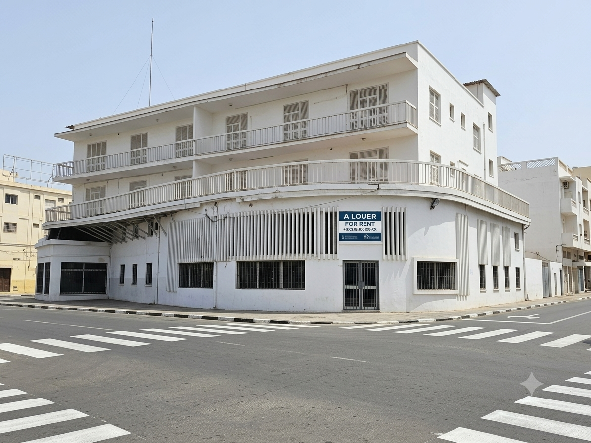 Immeuble d\'angle commercial et bureaux avec balcons en centre-ville