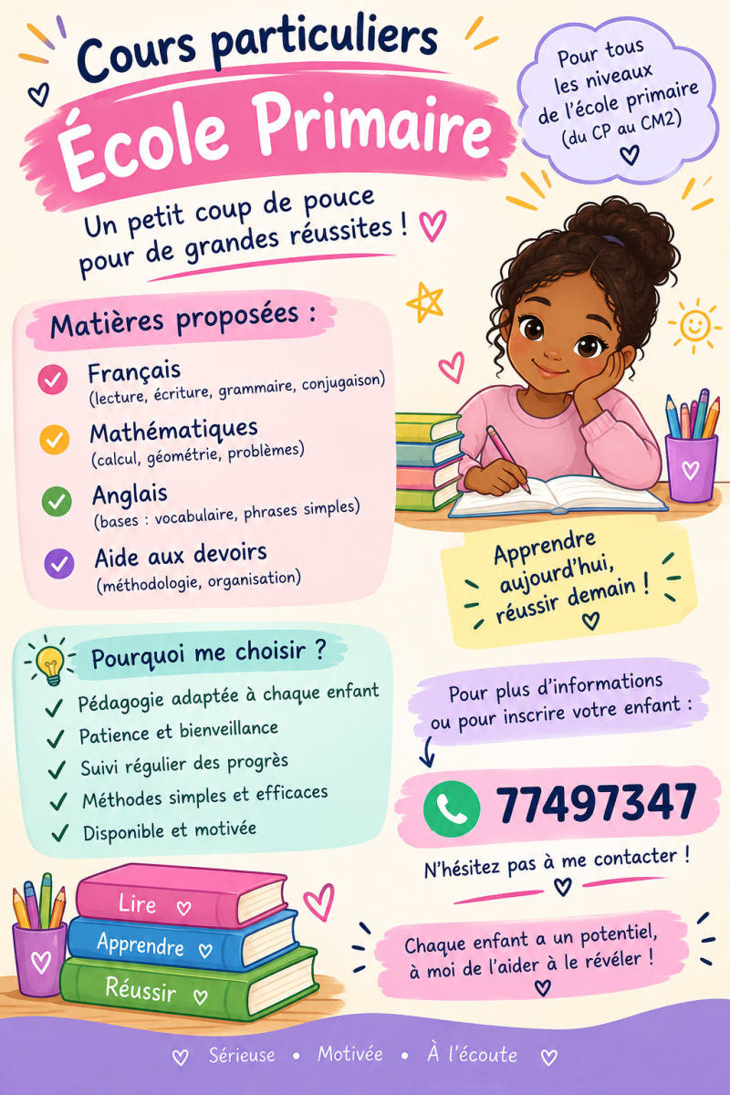 Cours de soutien scolaire primaire, aide personnalisée