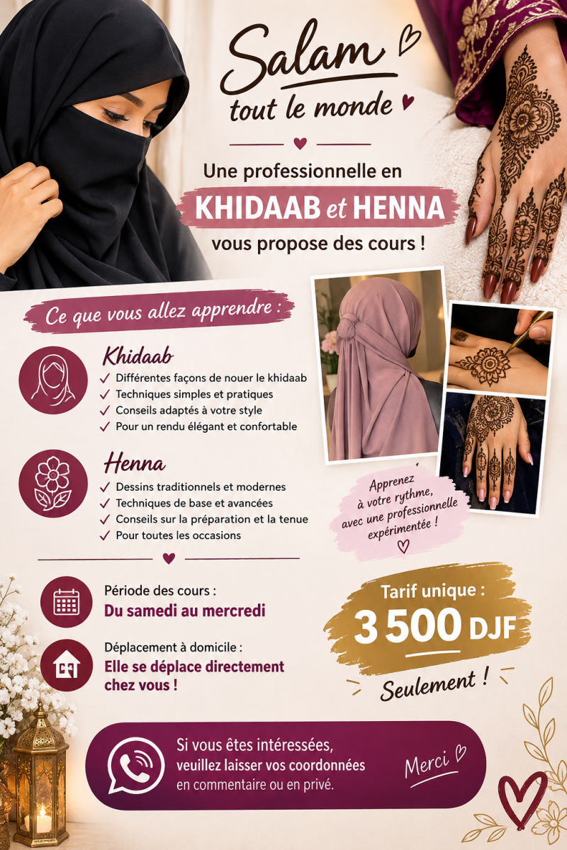 Cours professionnels de khidaab et henné à domicile