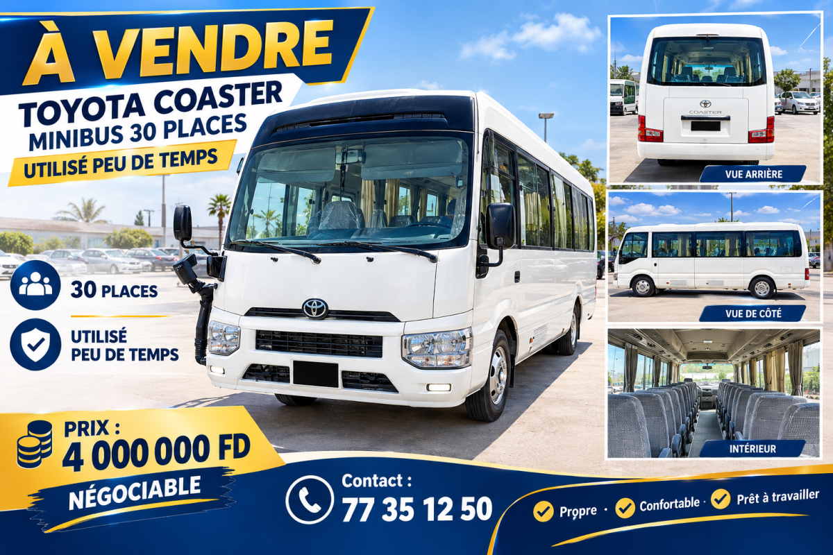 Bus Toyota Coaster 30 places, propre et confortable