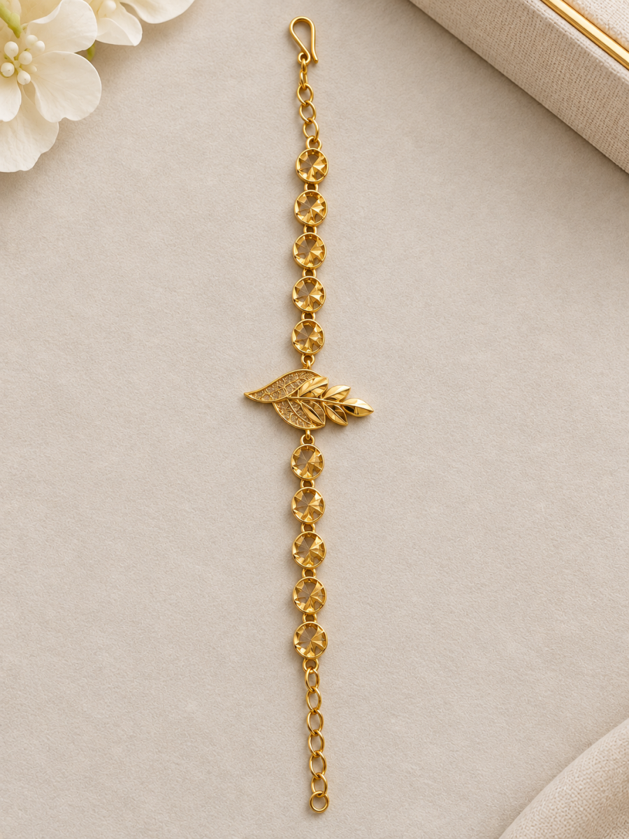 Bracelet femme or 21 carats élégant avec motif feuilles