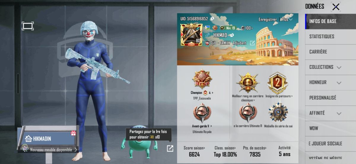 Compte PUBG avec arme améliorée et tenue spéciale