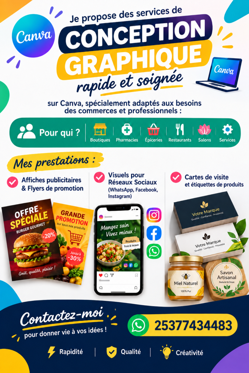 Conception graphique Canva pour commerces et professionnels