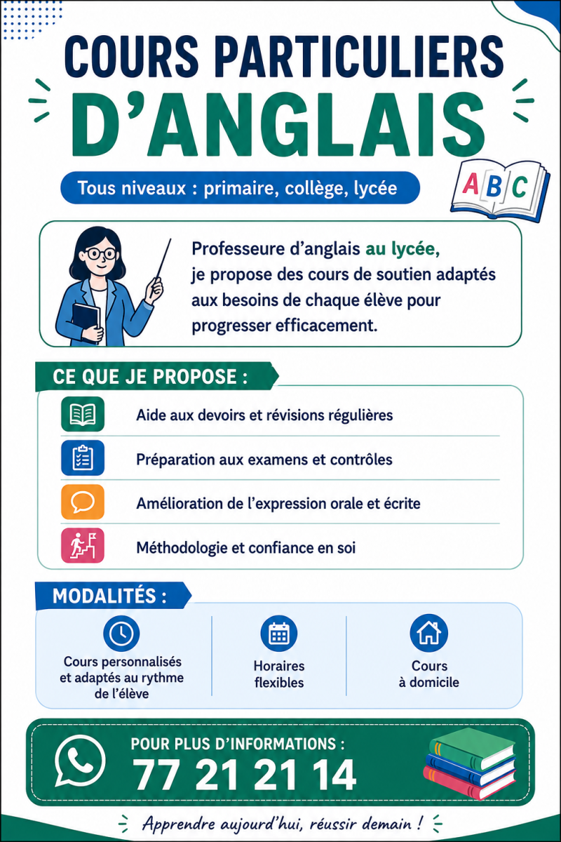 Cours d\'anglais particulier pour élèves primaire à lycée
