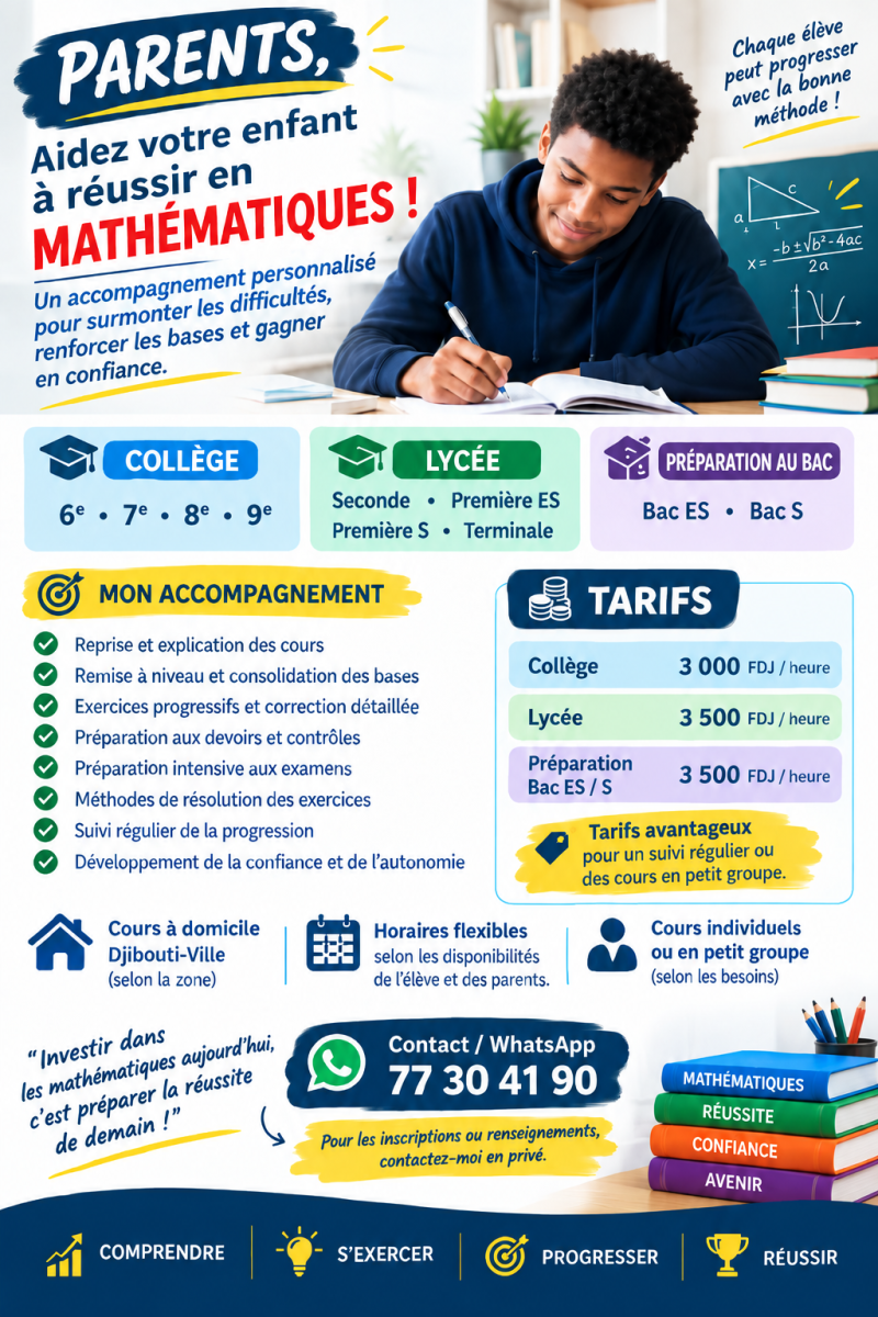 Cours de mathématiques à domicile pour collège et lycée