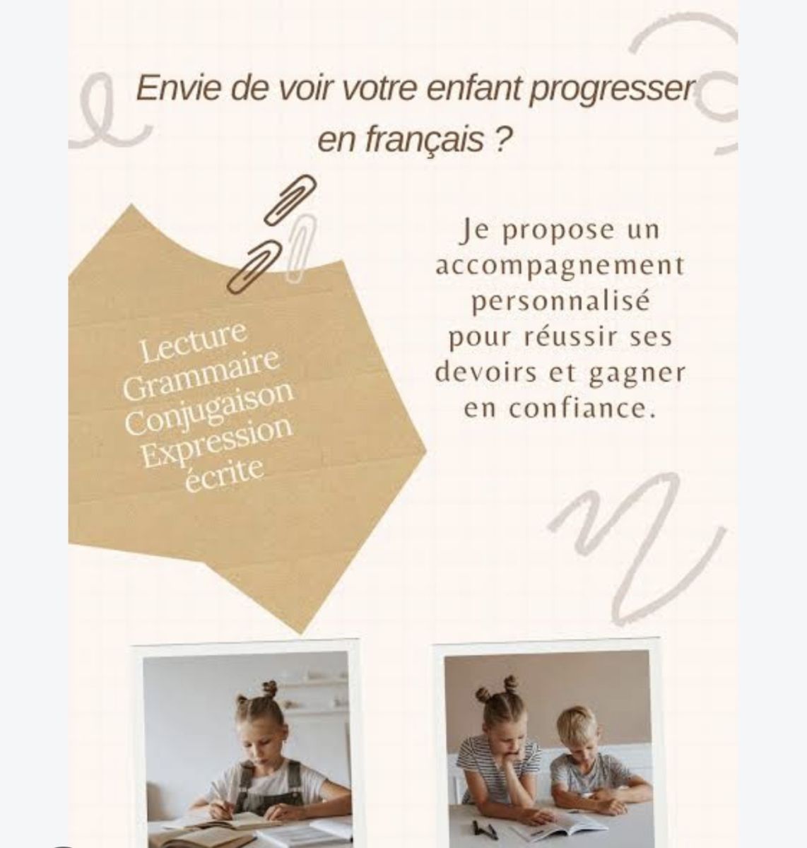 Cours de soutien en français à domicile pour primaire et collège