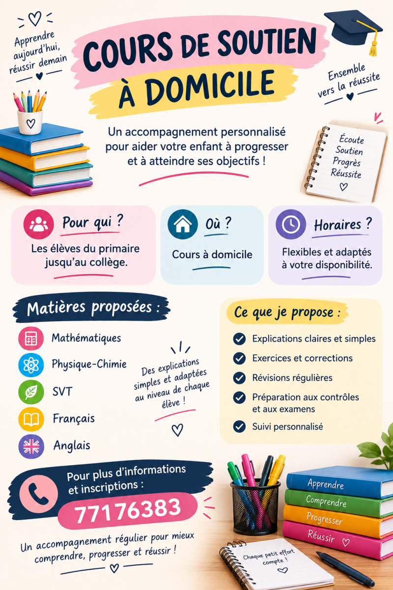 Cours de soutien scolaire à domicile du primaire au collège