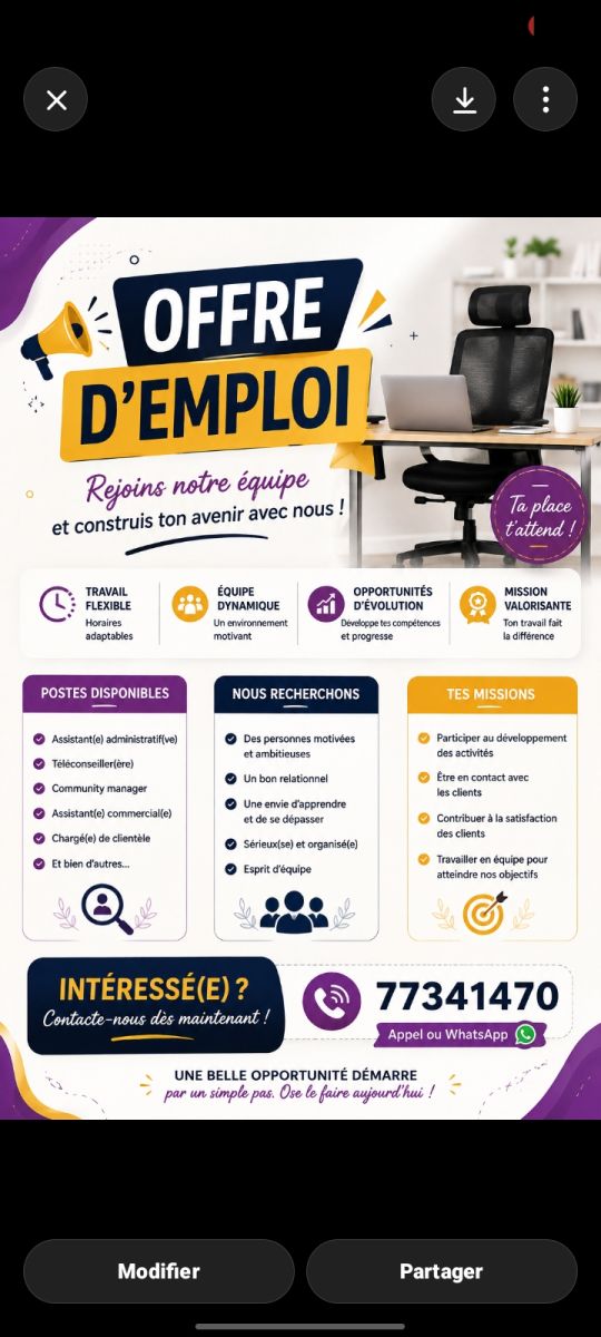 Offre d’emploi motivant avec formation et horaires flexibles