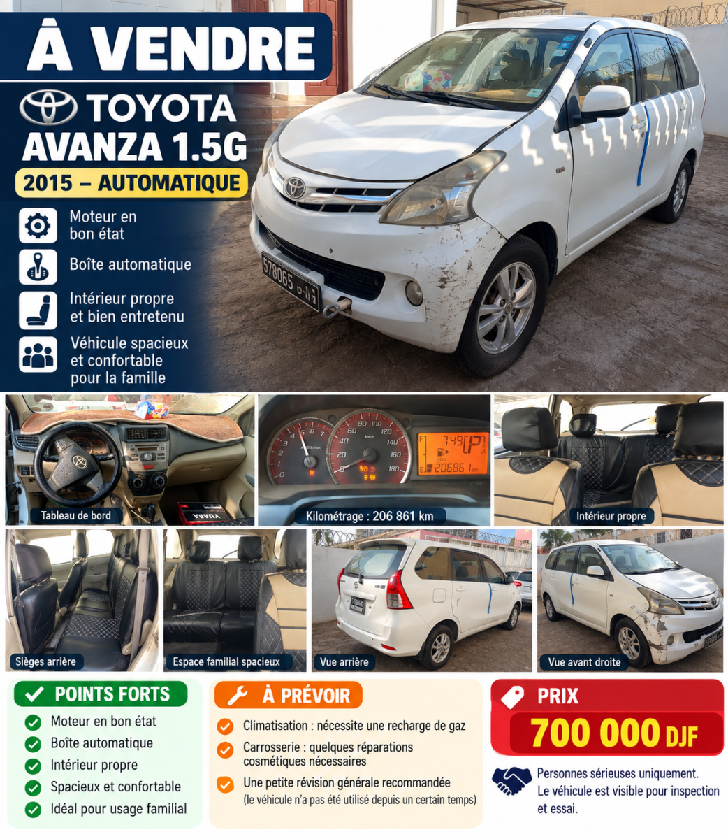 Toyota Avanza 1.5G 2015, automatique, spacieux familial