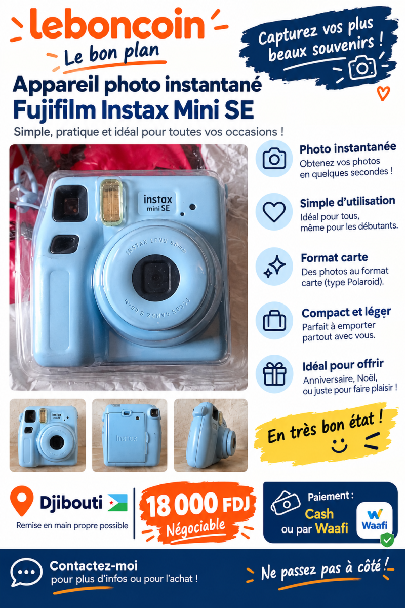 Appareil photo instantané Fujifilm Instax Mini SE bleu très bon état