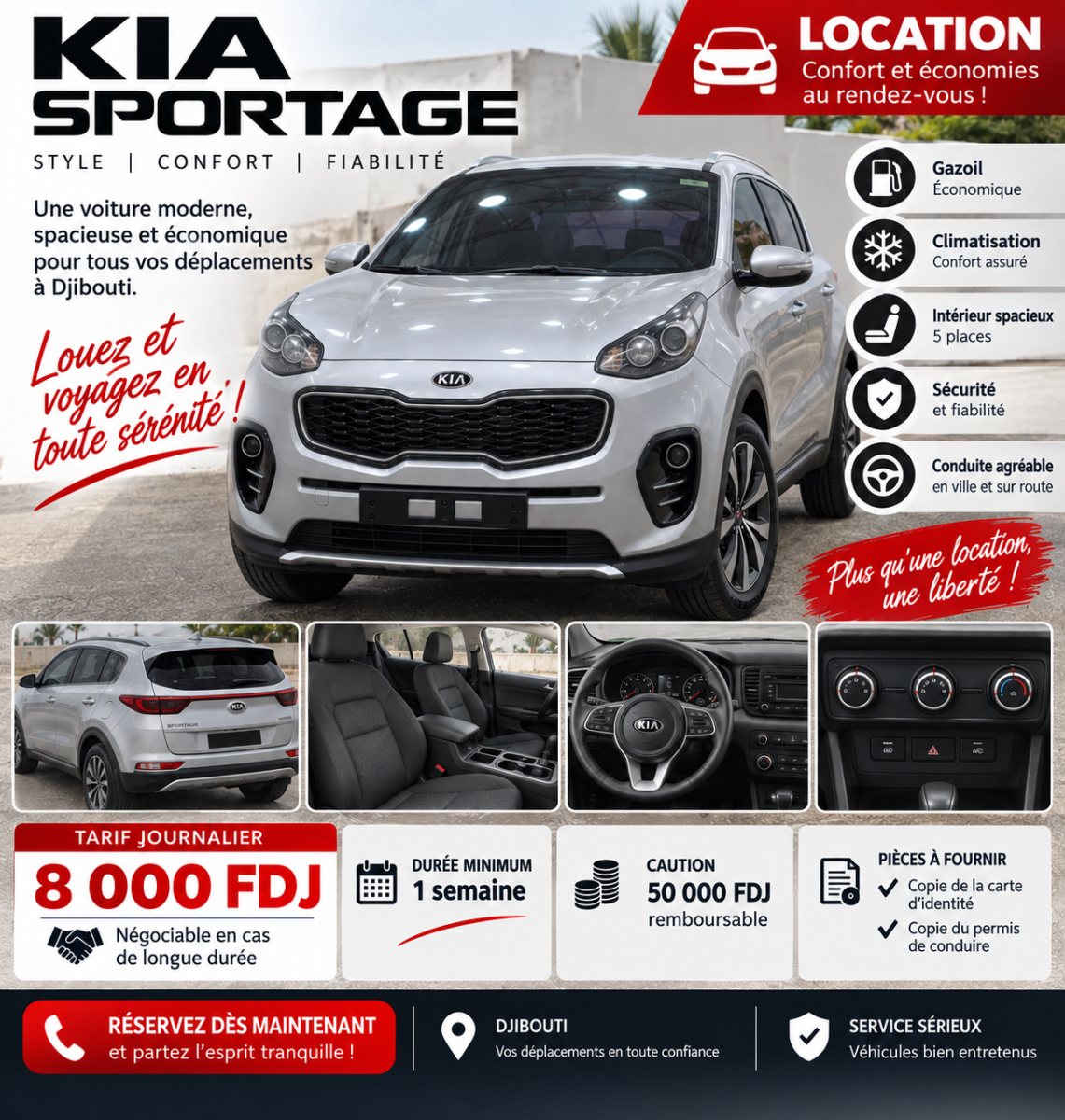 Kia Sportage diesel 5 places, confortable et économique