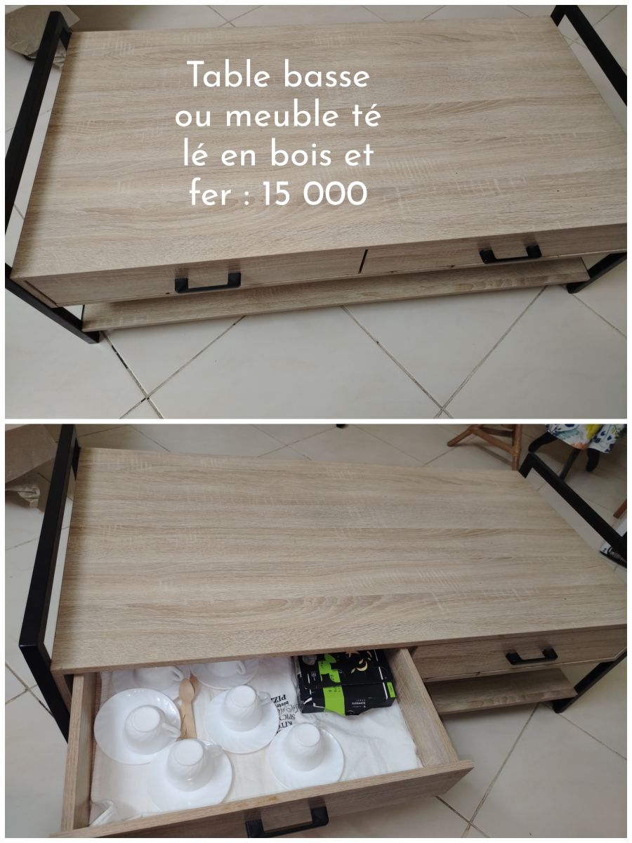 Meuble télé en bois et fer forgé élégant et pratique