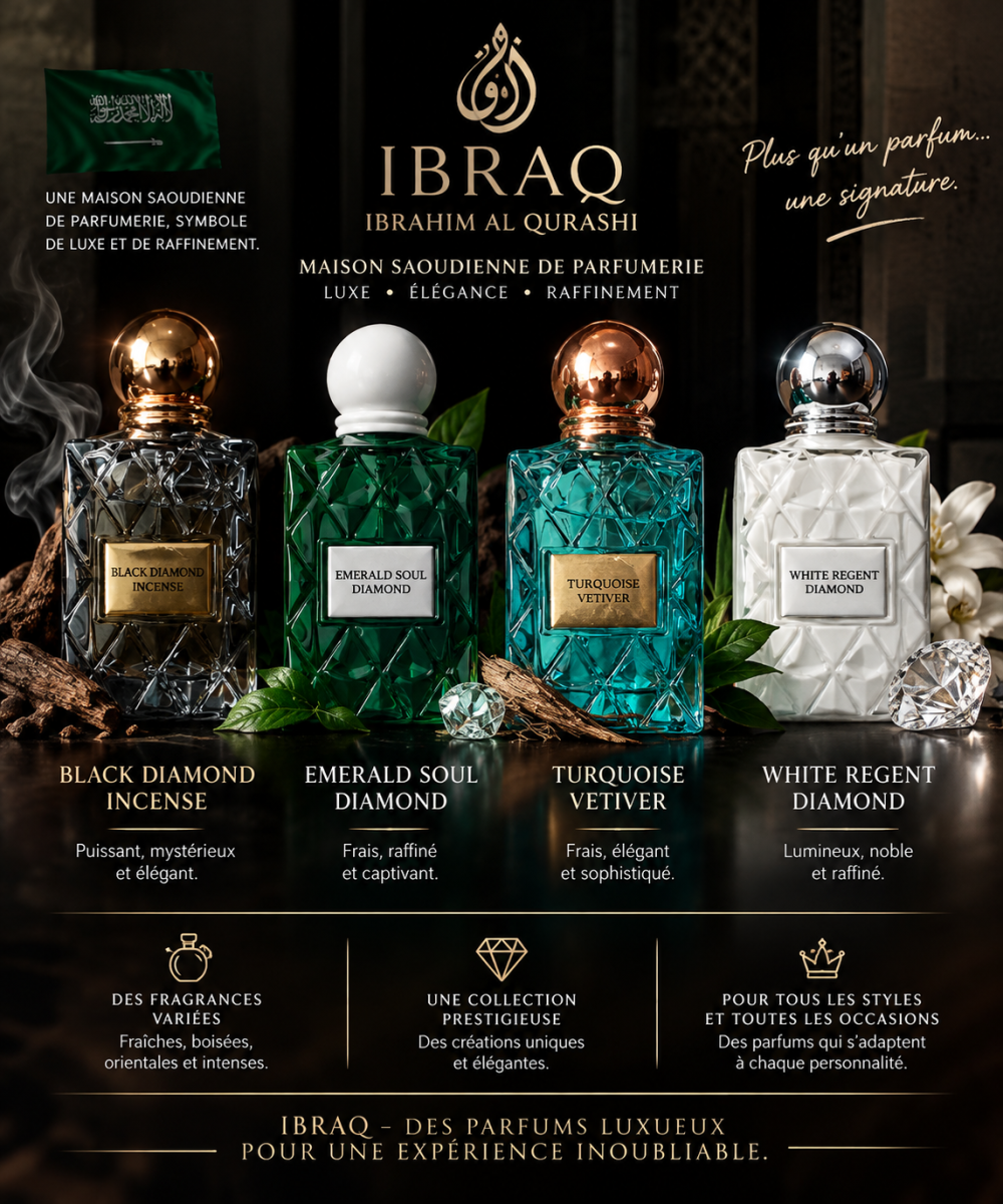 Parfum saoudien Ibraq, fragrances raffinées et variées