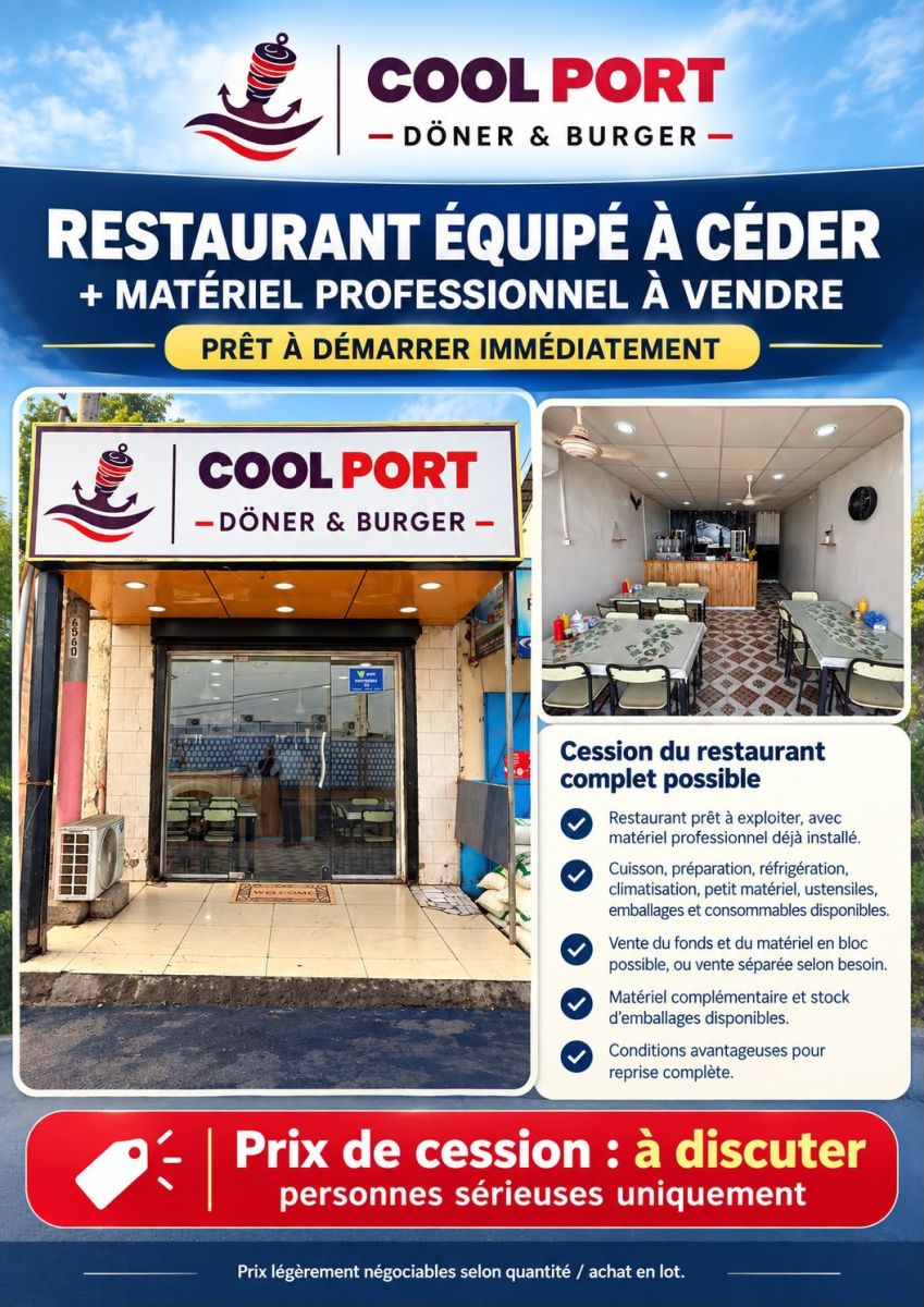 Restaurant équipé complet avec matériel professionnel quasi neuf à céder