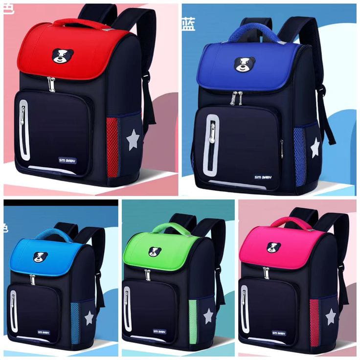 Sac à dos scolaire enfant résistant et léger motif ours et étoile