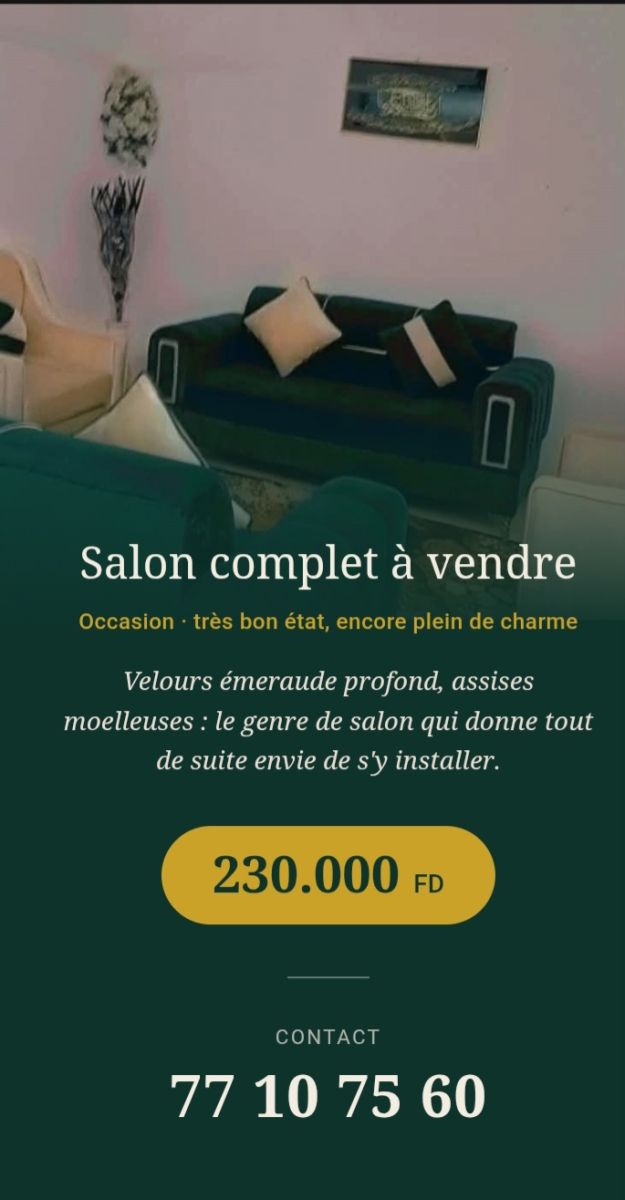 Salon complet Émeraude d\'occasion en très bon état