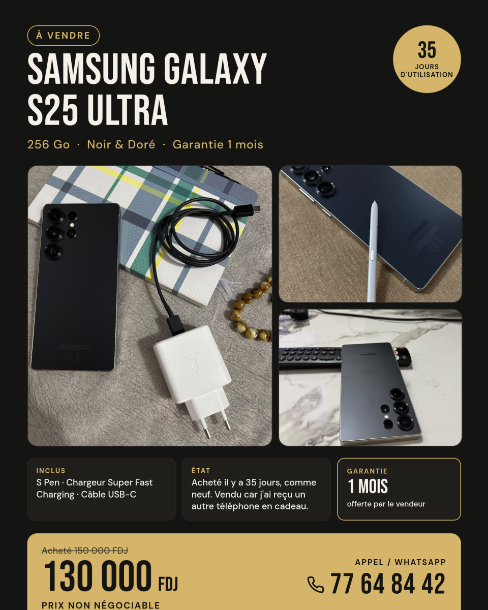 Samsung Galaxy S25 Ultra 256 Go noir et doré comme neuf