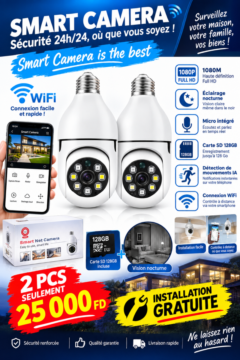 Caméra de surveillance Smart V380 Pro avec détection de mouvements
