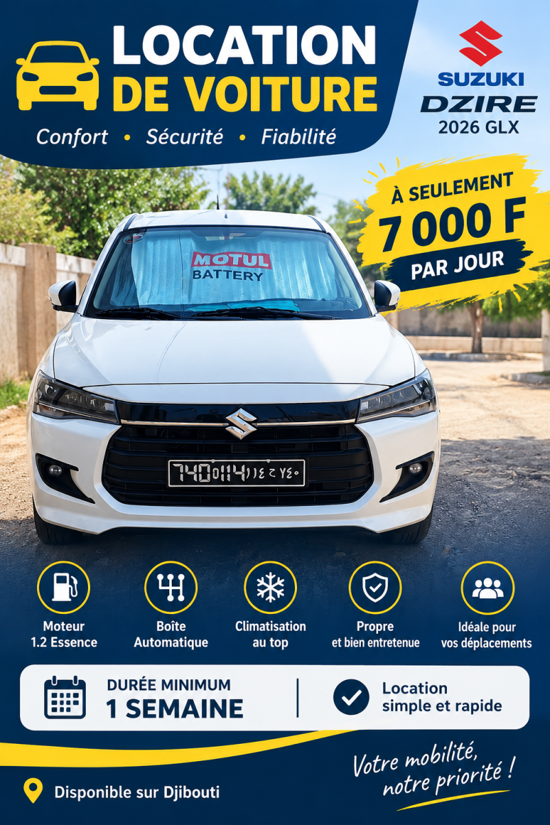 Location Suzuki Dzire GLX 2026 essence automatique