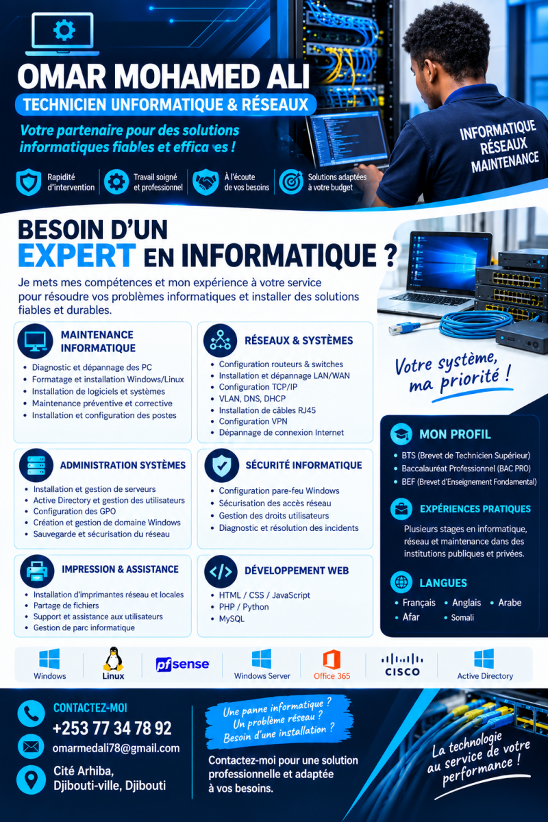 Technicien informatique réseau et maintenance.