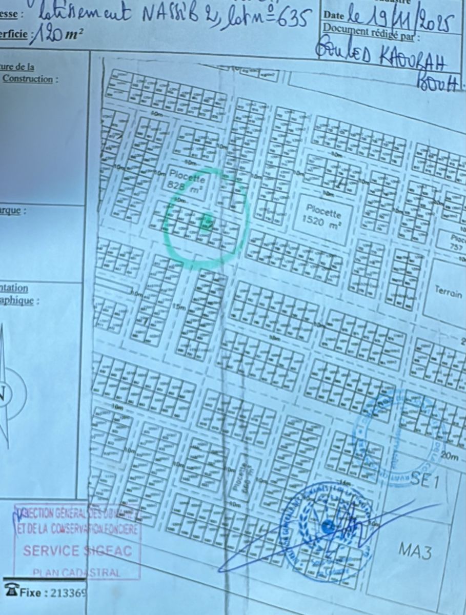 Terrain 120 m² avec titre foncier au lotissement Nassib 2