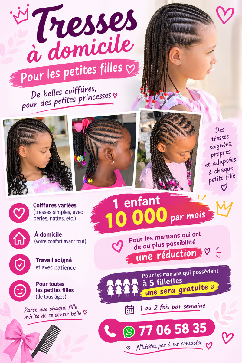 Service de tresses à domicile pour petites filles
