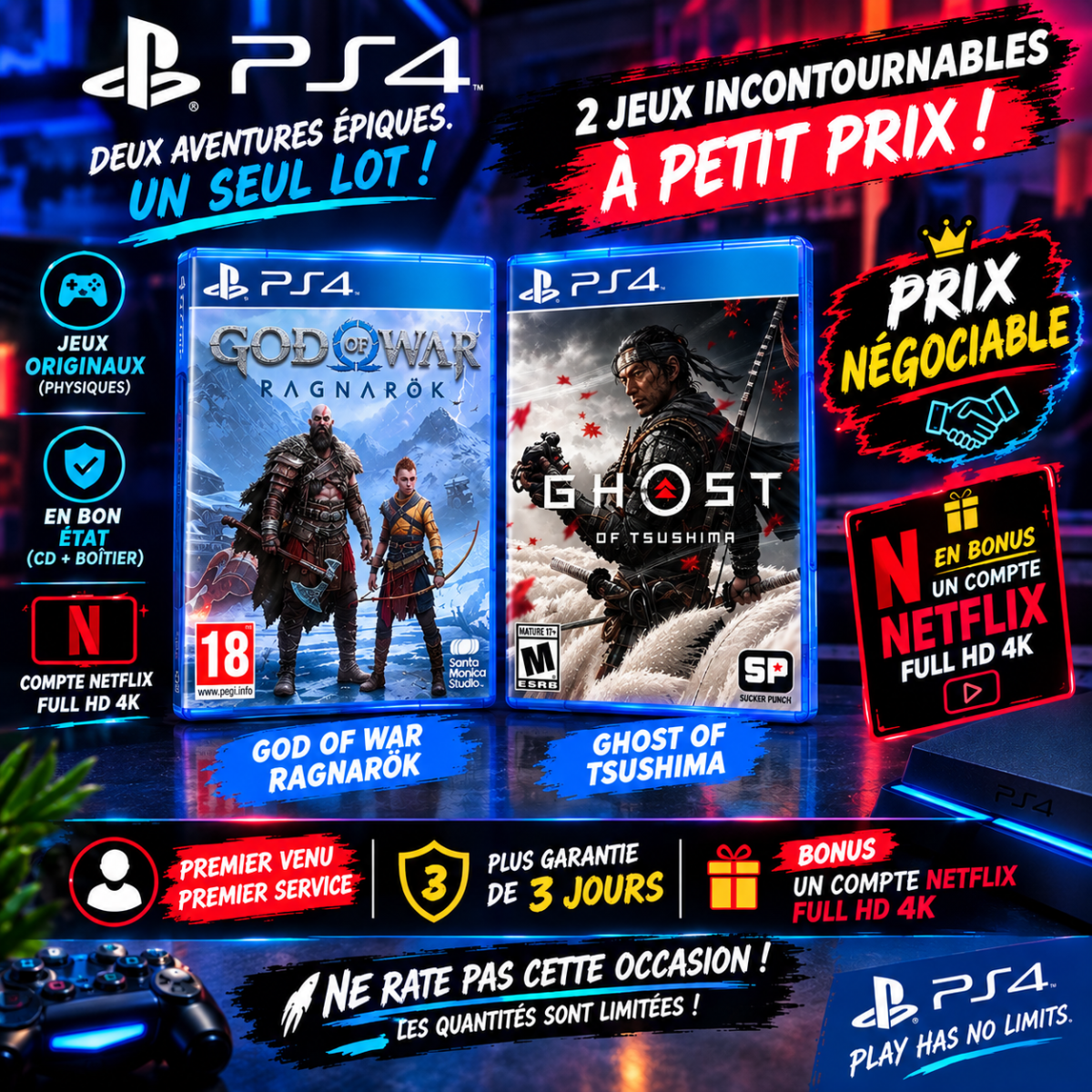 Deux jeux compatibles PS5 slim/pro avec bonus Netflix 4K