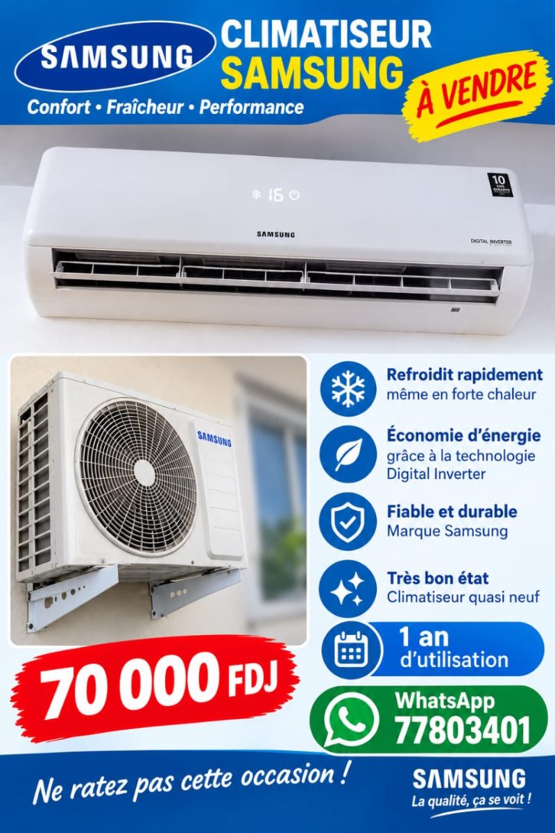 Climatiseur Samsung Inverter 2,5 CHV en très bon état