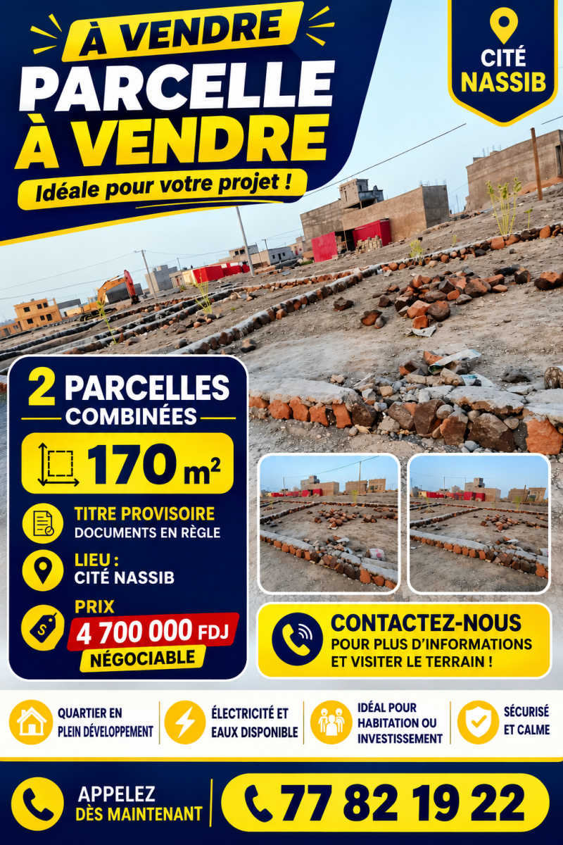 Parcelles combinées 170 m² avec titre foncier à Cité Nassib
