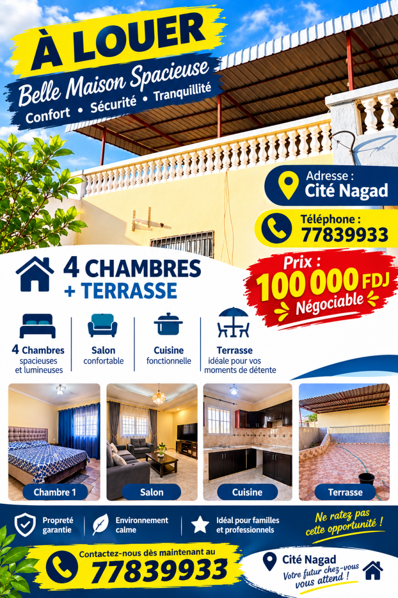 Maison 4 chambres avec grande terrasse à Cité Nagad
