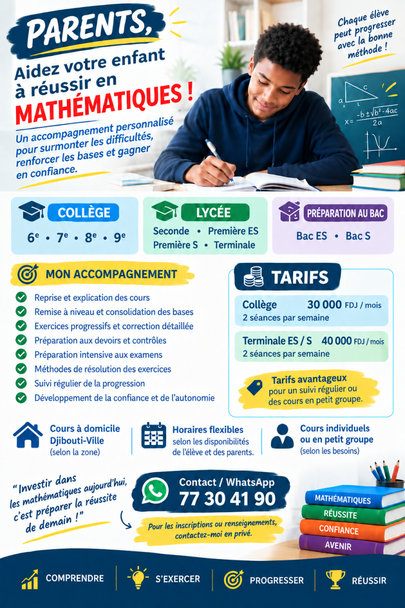 Cours de soutien en mathématiques à domicile