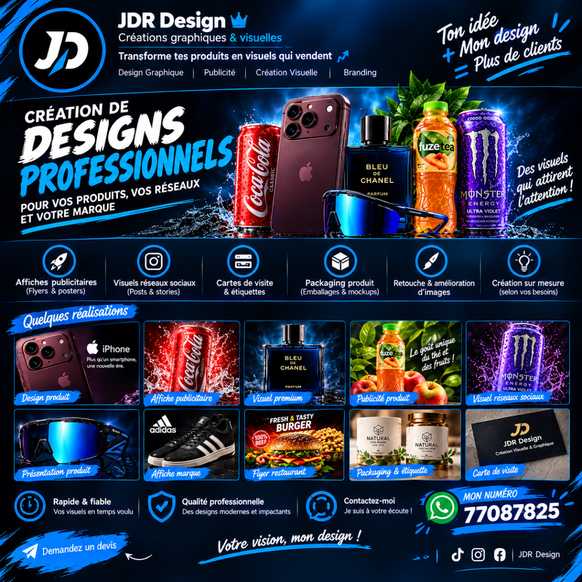 Création de visuels publicitaires et designs produits modernes