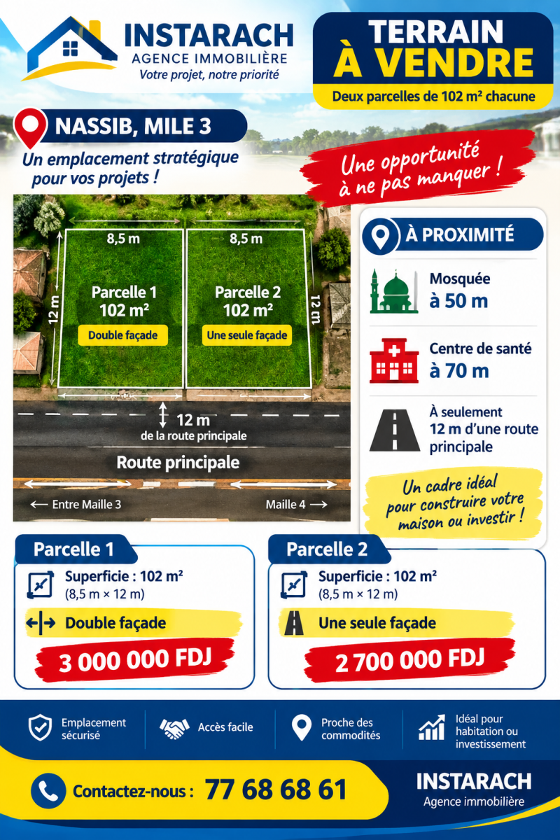 Deux terrains à Nassib Maille 3, superficie non précisée