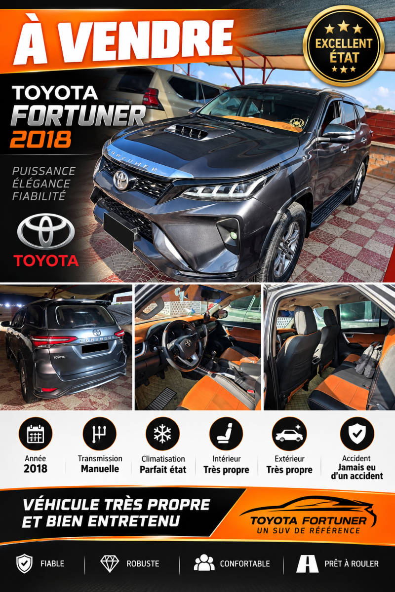 Toyota Fortuner 2018, manuelle, excellent état