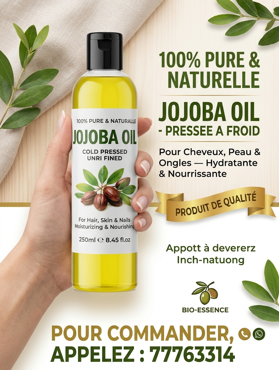 Huile de jojoba naturelle 250 ml pour soins capillaires