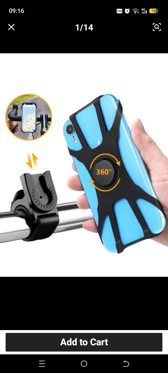 Support téléphone vélo rotatif 360° en silicone flexible