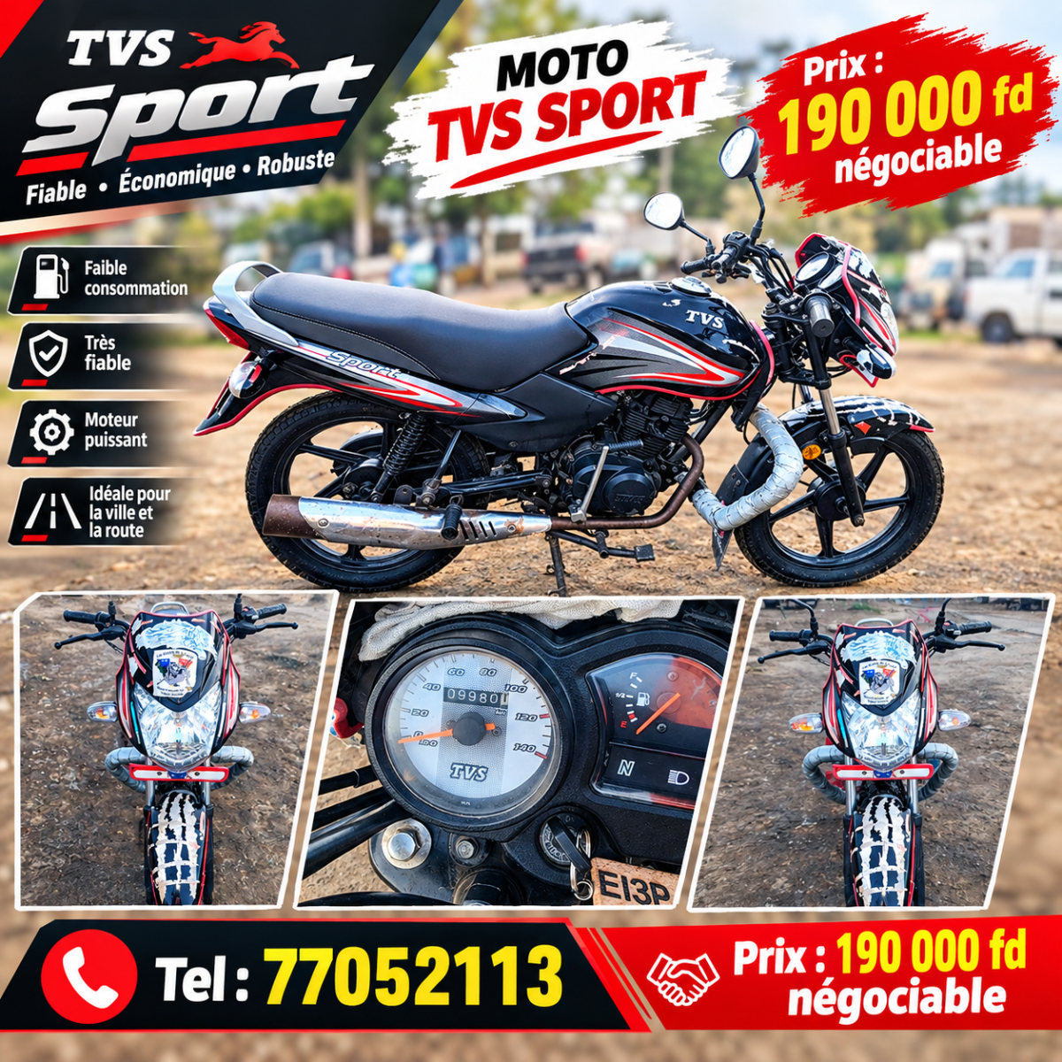 Moto TVS quasi neuve, idéale ville et longs trajets