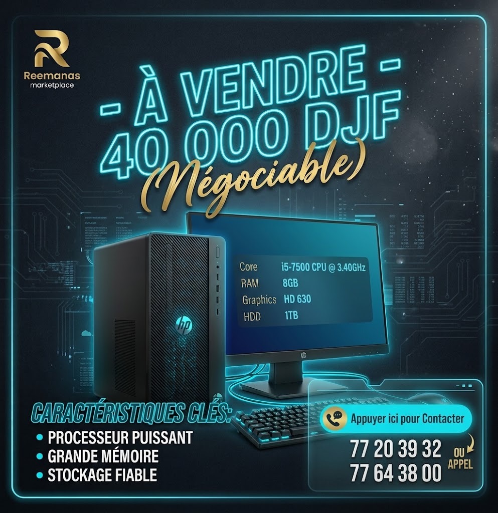Ordinateur HP Core i5 8 Go RAM avec écran et accessoires