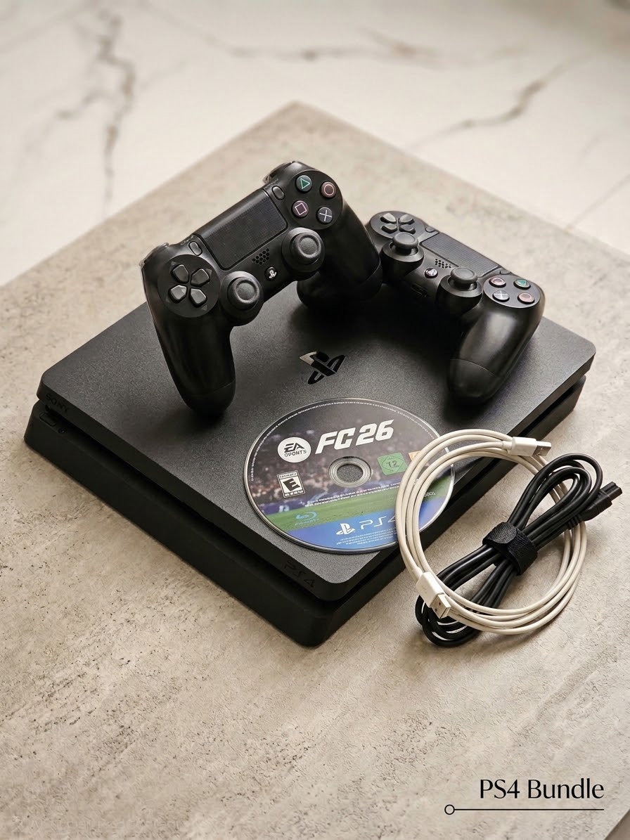 Console PS4 Slim avec 2 manettes et jeu EA Sports FC 26