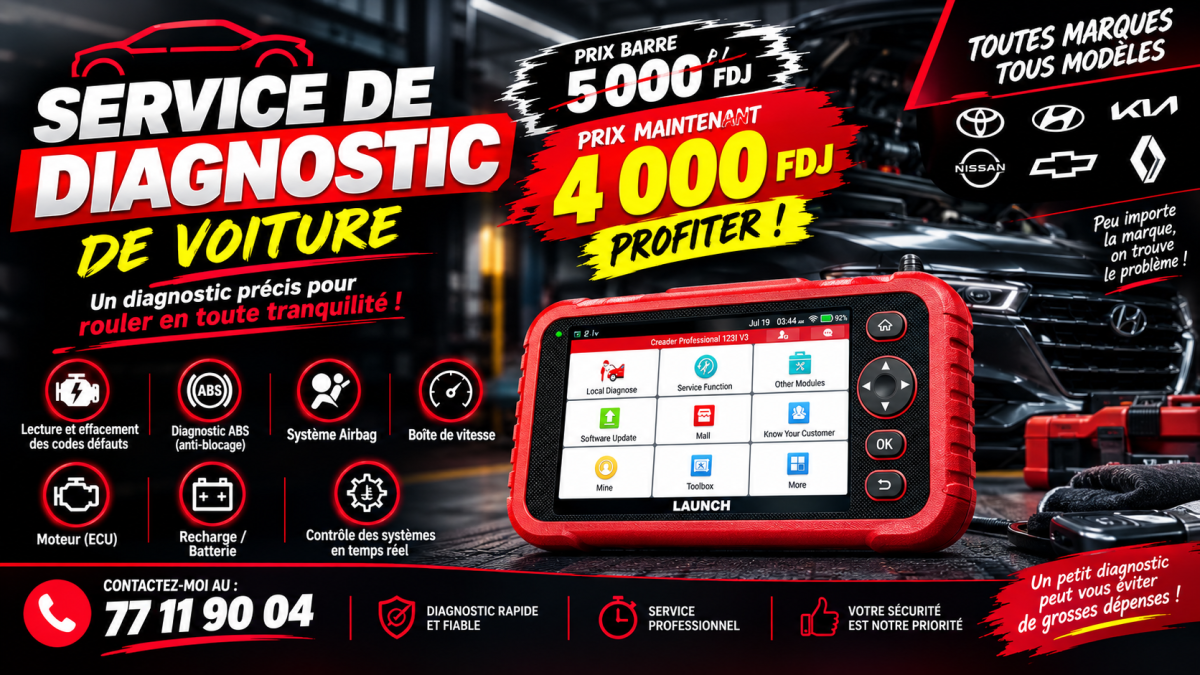 Diagnostic automobile multimarque avec rapport complet et réinitialisation