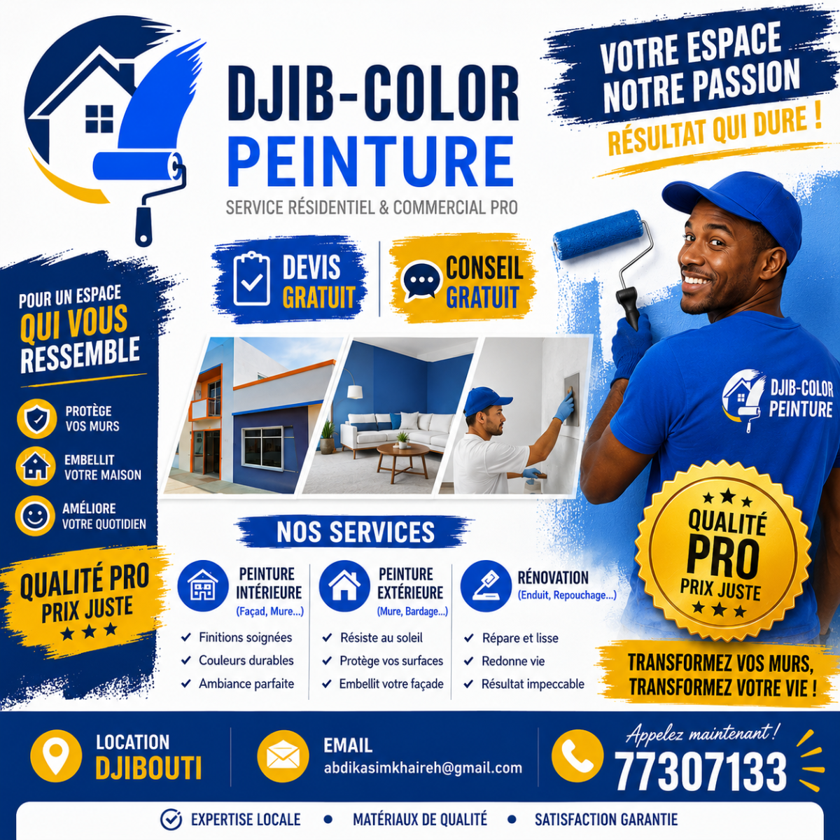 Services de peinture intérieure et extérieure pour maisons et bureaux
